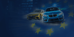 автомобілі на фоні прапора ЄС як символ європейського авторинку